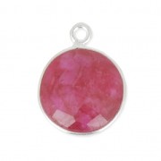 925 Sterling Silver Pendant 12 mm faceted gemstone / Dyed Ruby|raw }}