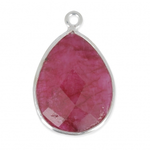 925 Sterling Silver Pendant 13x17 mm faceted gemstone / Dyed Ruby