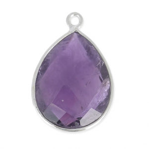 925 Sterling Silver drop Pendant with a 13x17 mm faceted gemstone / Améthyste x1