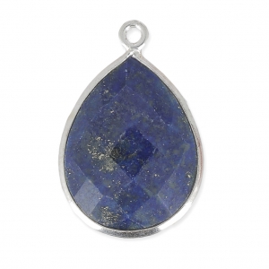 925 Sterling Silver drop Pendant with a 13x17 mm faceted gemstone / Lapis x1