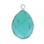925 Sterling Silver drop Pendant with a 13x17 mm faceted gemstone / Synthetic Turquoise x1