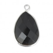 925 Sterling Silver drop Pendant with a 13x17 mm faceted gemstone / Black Onyx x1