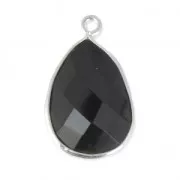 925 Sterling Silver drop Pendant with a 13x17 mm faceted gemstone / Black Onyx x1