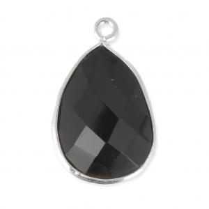 925 Sterling Silver drop Pendant with a 13x17 mm faceted gemstone / Black Onyx x1