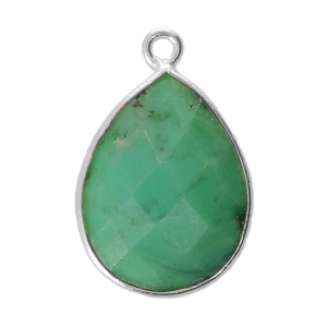 925 Sterling Silver drop Pendant with a 13x17 mm faceted gemstone / Chrysoprase  x1