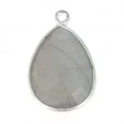 925 Sterling Silver drop Pendant with a 13x17 mm faceted gemstone / Labradorite x1