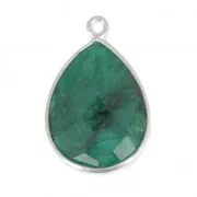 925 Sterling Silver drop Pendant with a 13x17 mm faceted gemstone /Dyed Emerald x1