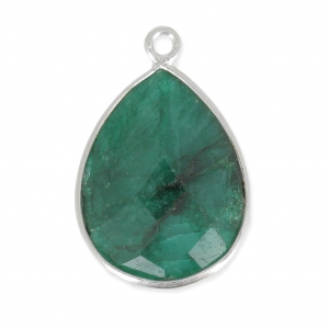 925 Sterling Silver drop Pendant with a 13x17 mm faceted gemstone /Dyed Emerald x1
