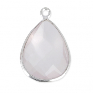 925 Sterling Silver drop Pendant with a 13x17 mm faceted gemstone / Quartz rose x1