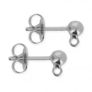 Flat pad earstuds 4 mm Old Silver Tone x2