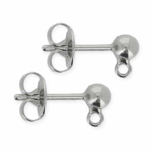 Flat pad earstuds 4 mm Old Silver Tone x2