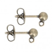 Flat pad earstuds 4 mm Old Bronze Tone x2