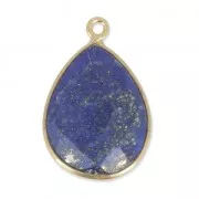 925 Sterling Silver drop Pendant with a 13x17 mm faceted gemstone Gold Plated/ Lapis x1