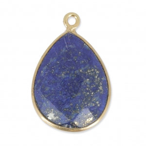 925 Sterling Silver drop Pendant with a 13x17 mm faceted gemstone Gold Plated/ Lapis x1
