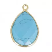 925 Sterling Silver drop Pendant with a 13x17 mm faceted gemstone Gold Plated /Synthetic Turquoise