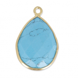 925 Sterling Silver drop Pendant with a 13x17 mm faceted gemstone Gold Plated /Synthetic Turquoise