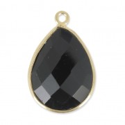 925 Sterling Silver drop Pendant with a 13x17mm faceted gemstone Gold Plated /Black Onyx