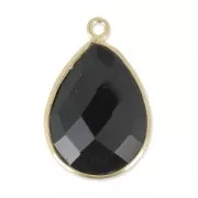 925 Sterling Silver drop Pendant with a 13x17mm faceted gemstone Gold Plated /Black Onyx