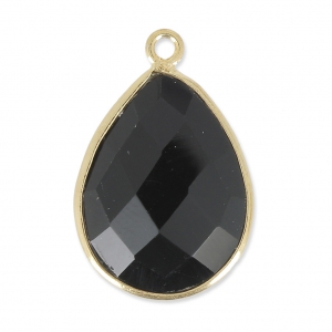 925 Sterling Silver drop Pendant with a 13x17mm faceted gemstone Gold Plated /Black Onyx