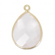 925 Sterling Silver drop Pendant with a 13x17mm faceted gemstone Gold Plated/Quartz rose|raw }}