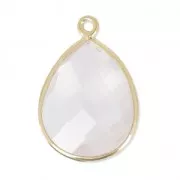 925 Sterling Silver drop Pendant with a 13x17mm faceted gemstone Gold Plated/Quartz rose