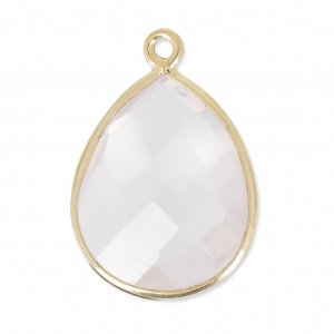 925 Sterling Silver drop Pendant with a 13x17mm faceted gemstone Gold Plated/Quartz rose