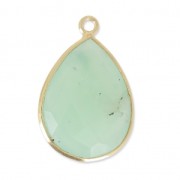 925 Sterling Silver drop Pendant with a 13x17mm faceted gemstone Gold Plated/Chrysopras