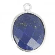 925 Sterling Silver Pendant 11 x 13  mm faceted gemstone / Lapis x1