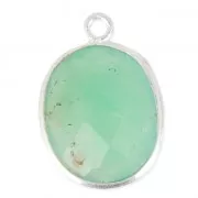 925 Sterling Silver Pendant 11 x 13  mm faceted gemstone / Chrysoprase x1