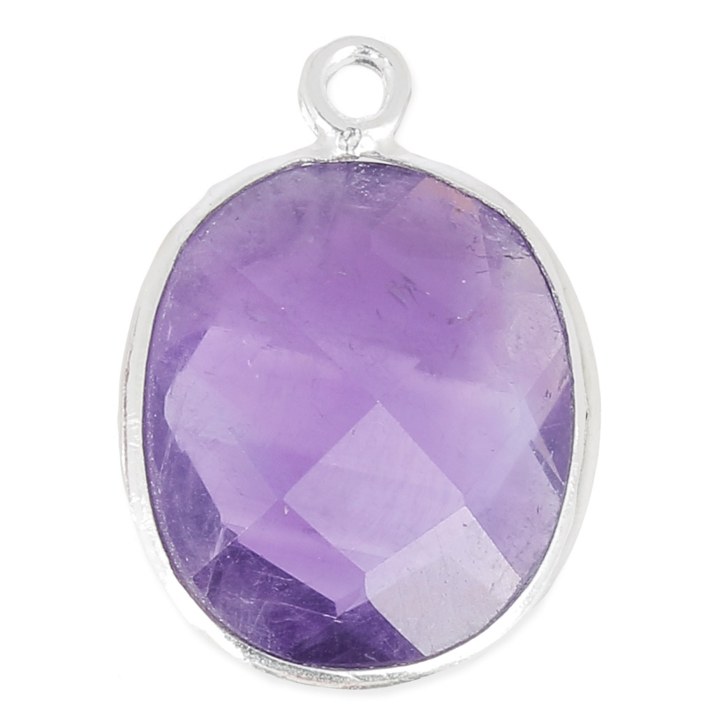 Pendentif Améthyste Ovale Et Argent 925 - 11,1 Grammes - Occasion Violet