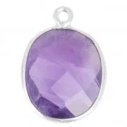 925 Sterling Silver Pendant 11 x 13  mm faceted gemstone / Améthyste x1