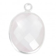 925 Sterling Silver Pendant 11 x 13 mm faceted gemstone / Quartz rose x1