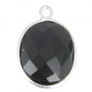 925 Sterling Silver Pendant 11 x 13  mm faceted gemstone / Black onyx x1