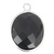 925 Sterling Silver Pendant 11 x 13  mm faceted gemstone / Black onyx x1