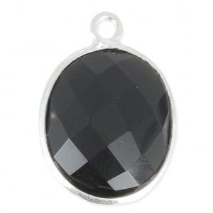 925 Sterling Silver Pendant 11 x 13  mm faceted gemstone / Black onyx x1