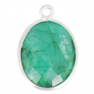 925 Sterling Silver Pendant 11 x 13 mm faceted gemstone / Dyed Emerald