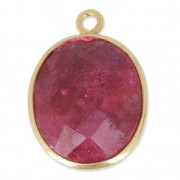 925 Sterling Silver Pendant 11 x 13  mm faceted gemstone - Gold plated/ Dyed Ruby x1