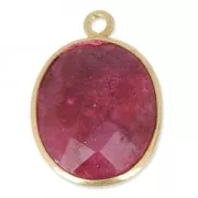 925 Sterling Silver Pendant 11 x 13  mm faceted gemstone - Gold plated/ Dyed Ruby x1
