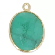 925 Sterling Silver Pendant 11 x 13 mm faceted gemstone - gold plated / Dyed Emerald x1
