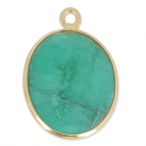 925 Sterling Silver Pendant 11 x 13 mm faceted gemstone - gold plated / Dyed Emerald x1