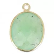 925 Sterling Silver Pendant 11 x 13  mm faceted gemstone - gold plated / Chrysoprase  x1