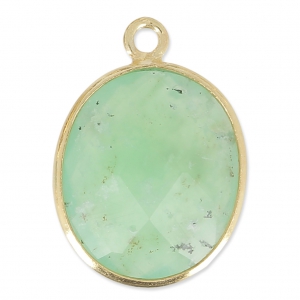 925 Sterling Silver Pendant 11 x 13  mm faceted gemstone - gold plated / Chrysoprase  x1