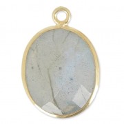 925 Sterling Silver Pendant 11 x 13 mm faceted gemstone - gold plated / Labradorite x1|raw }}