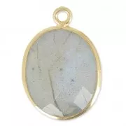 925 Sterling Silver Pendant 11 x 13 mm faceted gemstone - gold plated / Labradorite x1