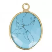 925 Sterling Silver Pendant 11 x 13 mm faceted gemstone - gold plated / Synthetic Turquoise x1