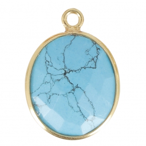 925 Sterling Silver Pendant 11 x 13 mm faceted gemstone - gold plated / Synthetic Turquoise x1