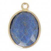 925 Sterling Silver Pendant 11 x 13  mm faceted gemstone - gold plated / Lapis x1|raw }}