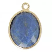 925 Sterling Silver Pendant 11 x 13  mm faceted gemstone - gold plated / Lapis x1