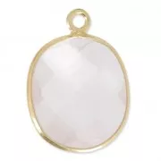 925 Sterling Silver Pendant 11 x 13  mm faceted gemstone - gold plated / Quartz rose x1