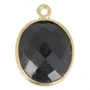 925 Sterling Silver Pendant 11x13 mm faceted gemstone - gold plated / Black Onyx x1
